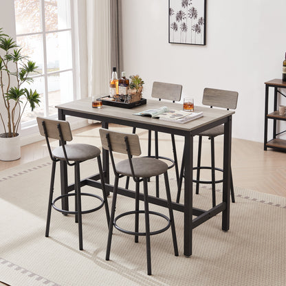 Bar Table Set with 4 Bar stools PU Soft seat with backrest Grey 47.24&
