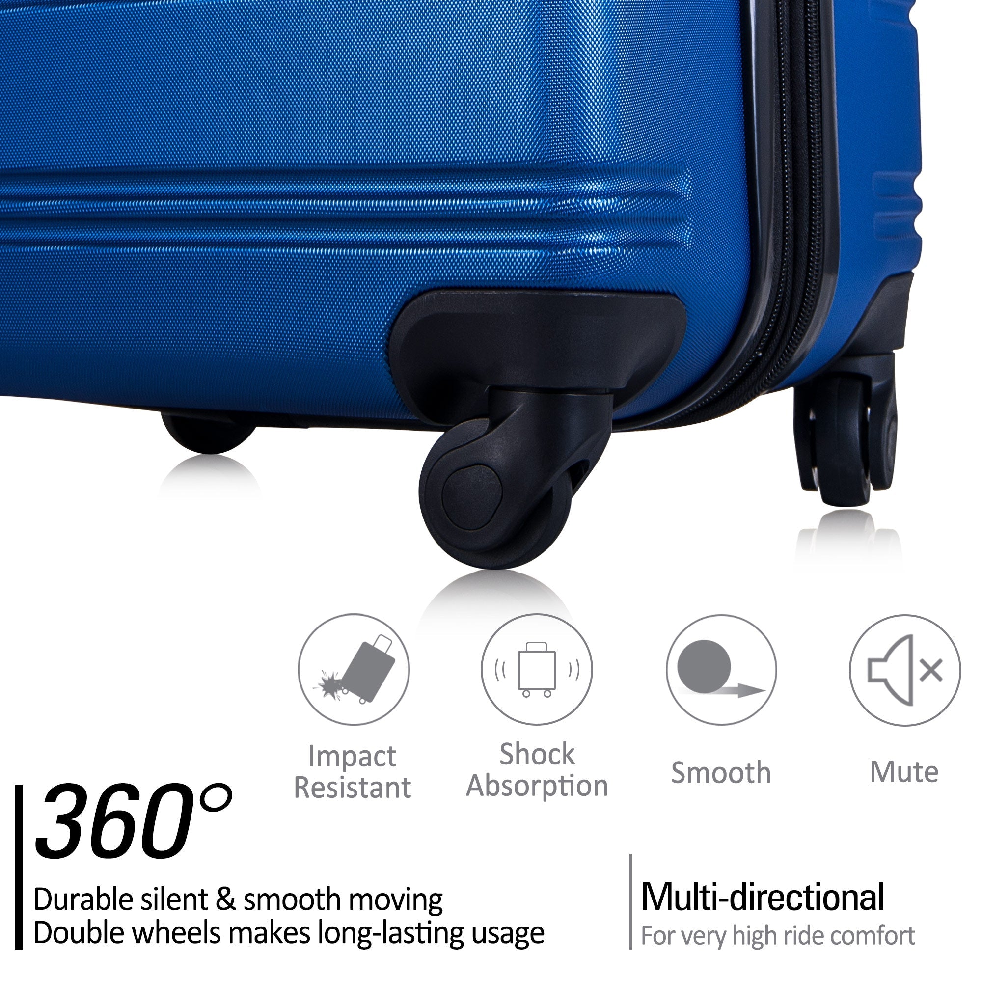 Blue 3 Piece Luggage Set Hardside Spinner Suitcase with TSA Lock 20" 24&