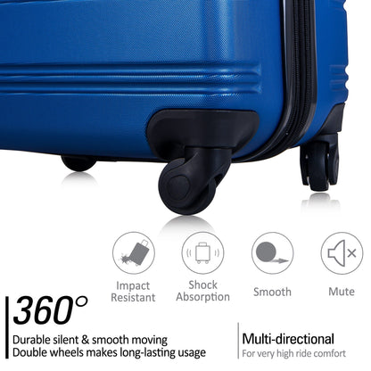 Blue 3 Piece Luggage Set Hardside Spinner Suitcase with TSA Lock 20" 24&