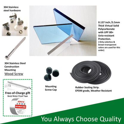 5934W Series Door Window Awning Canopy W59"xD34" Made of 0.137Inch /3.5mm Thick Virtually Crystal Solid Polycarbonate Sheet