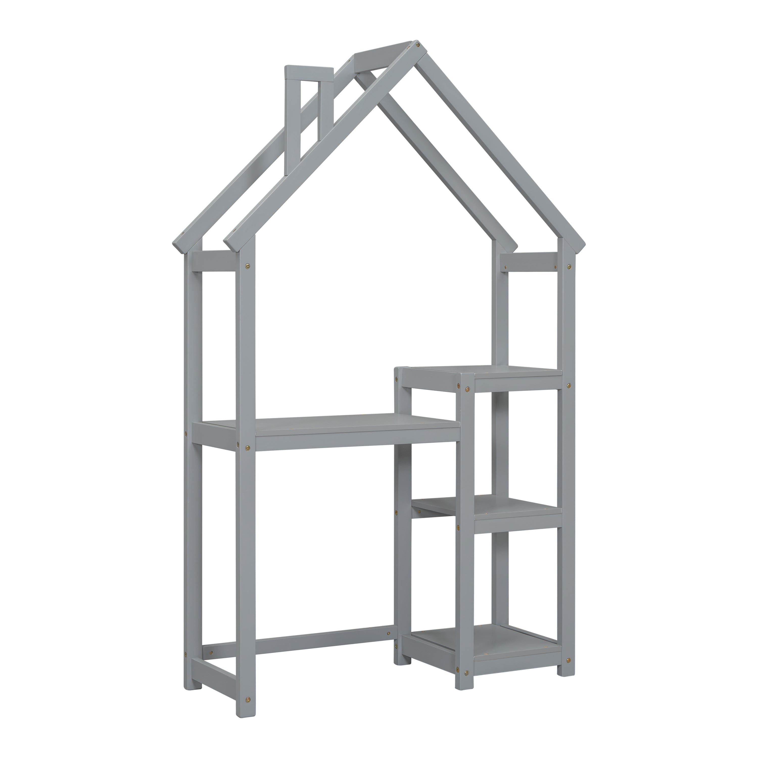 House-shaped Wooden writing Desk,Kids study Table,Bookshelf &amp; Toy Storage,Grey