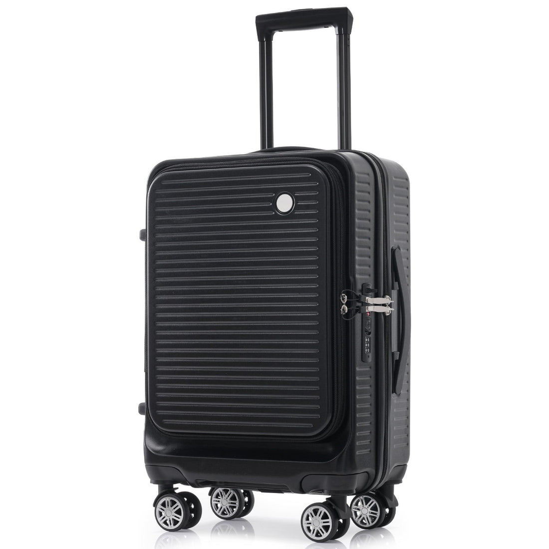 Carry-on Luggage 20 Inch Front Open Luggage Lightweight Suitcase with Front Pocket and USB Port, 1 Portable Carrying Case Black