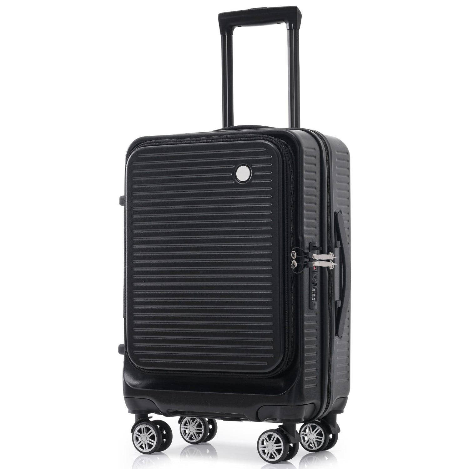 Carry-on Luggage 20 Inch Front Open Luggage Lightweight Suitcase with Front Pocket and USB Port, 1 Portable Carrying Case Black
