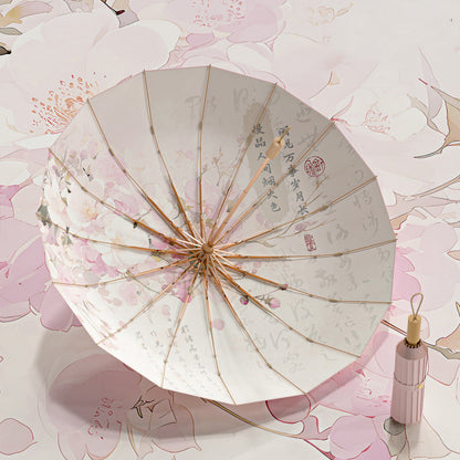 16-rib color rubber &amp; gold aluminum alloy frame: new Chinese retro folding umbrella with sun protection and UV resistance.