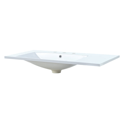 36" Single Bathroom Basin Sink, Left Offset Sink Vanity Top Only, 3-Faucet Holes, Resin