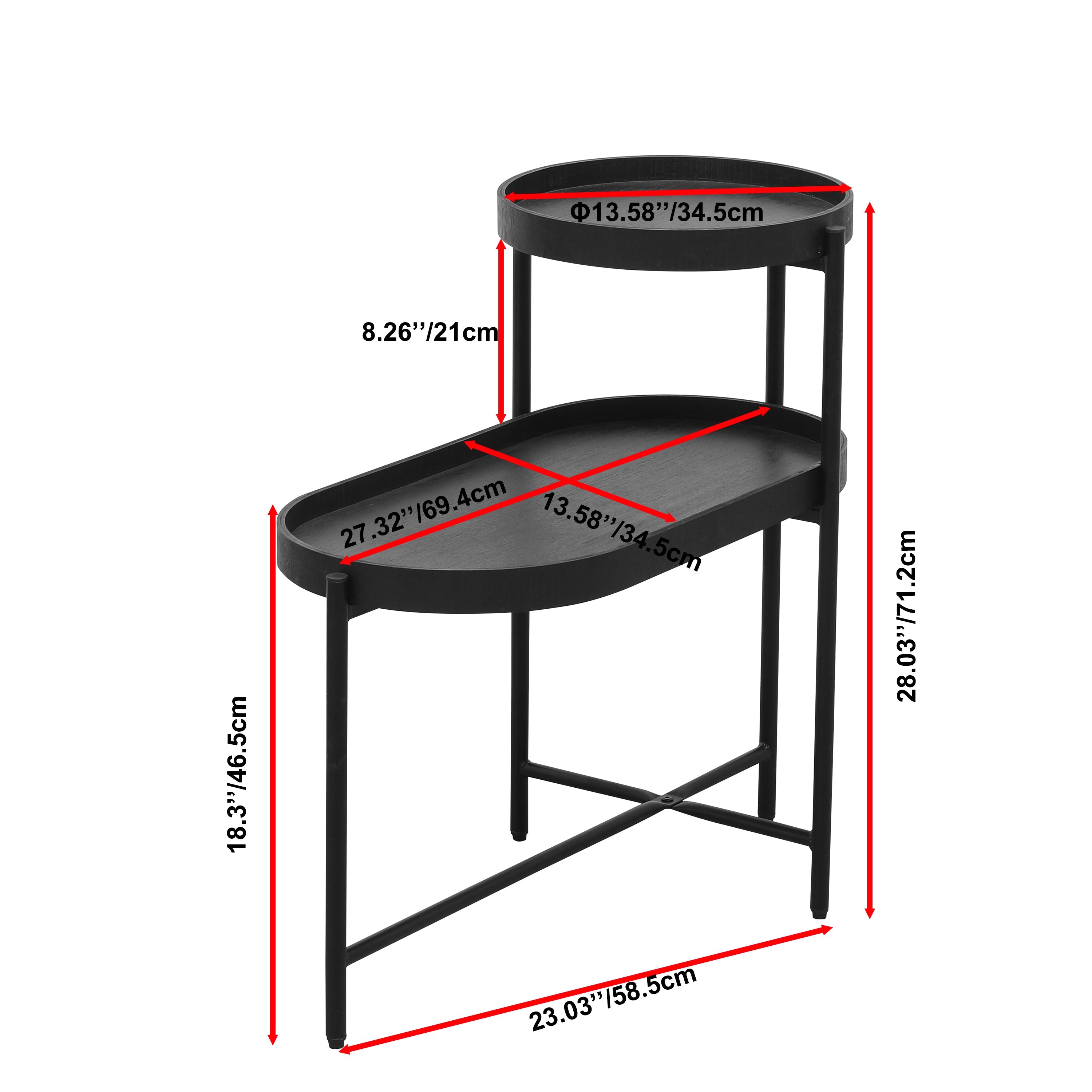 2-Tier Black Side Table with Storage Sofa Table for Living Room Metal Frame &amp; Wooden Desk End Table
