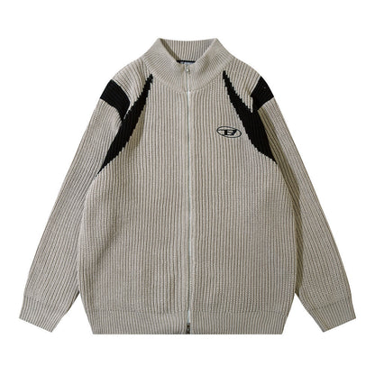 Color Block Zipper Cardigan Sweater Men&