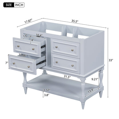 36" Bathroom Vanity Cabinet without Sink Standing Vanity Set with 4 Drawers&amp; Soft Closing Doors Blue (NOT INCLUDE BASIN SINK)