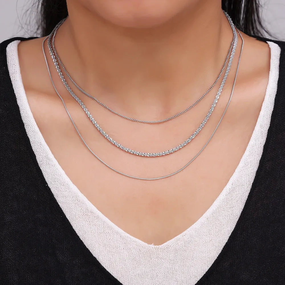 Fashionable Cuban titanium steel necklace hip-hop style multi-layer layered women&