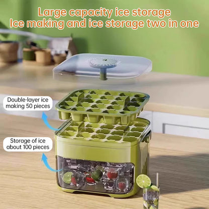 50-grid ice maker with new large capacity - household food-grade plastic double-layer ice storage barrel &amp; ice ball mold set