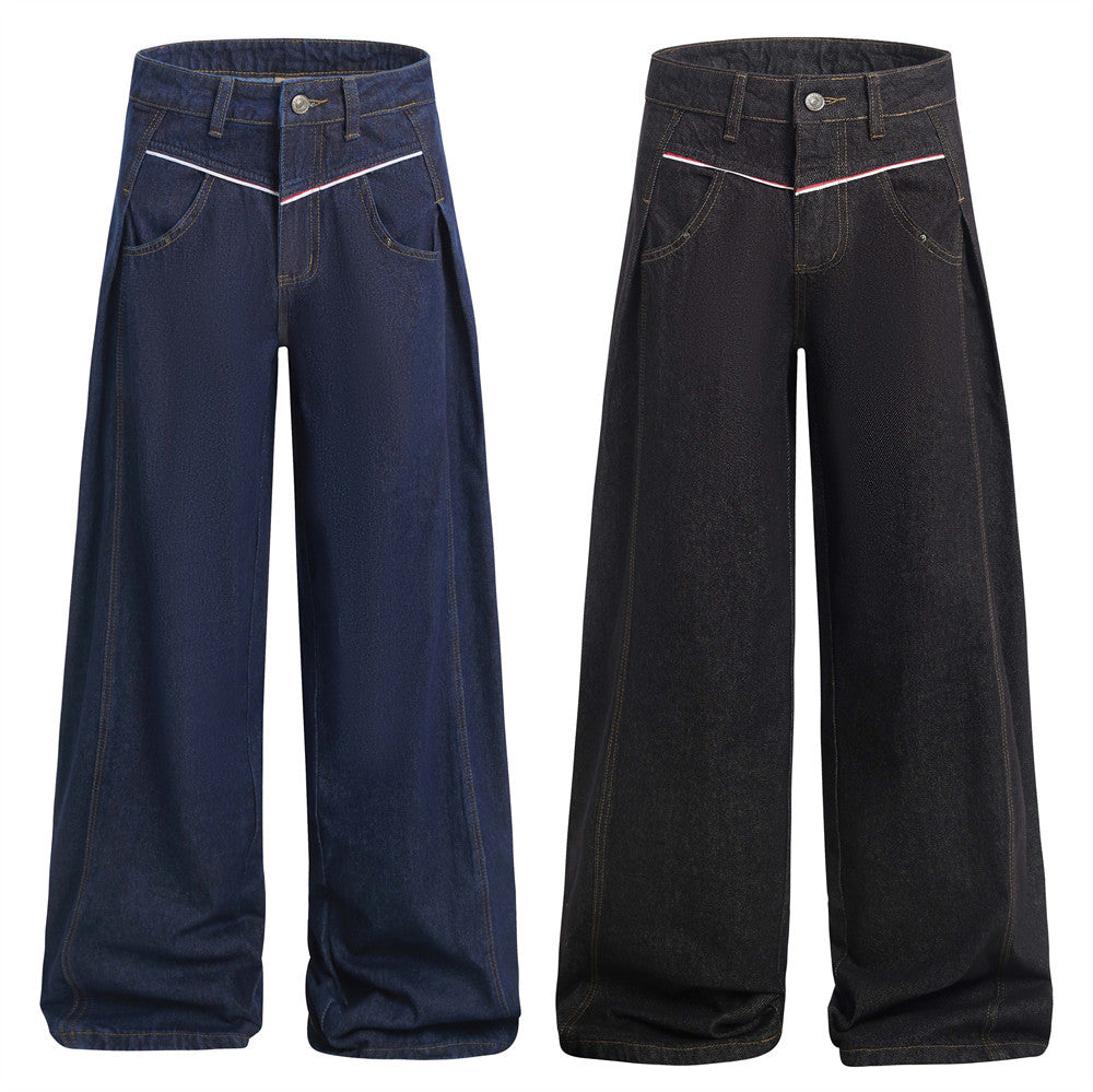 American High Street Design Denim Wide Leg Long Pants Men&