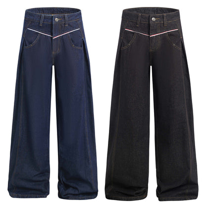 American High Street Design Denim Wide Leg Long Pants Men&