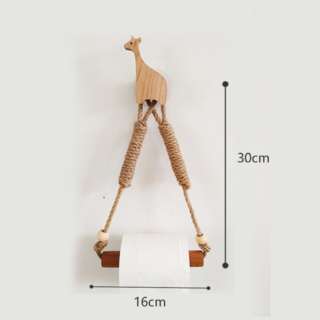 Nordic Indoor Wooden Solid Wood Hemp Rope Animal Tissue Holder Children&