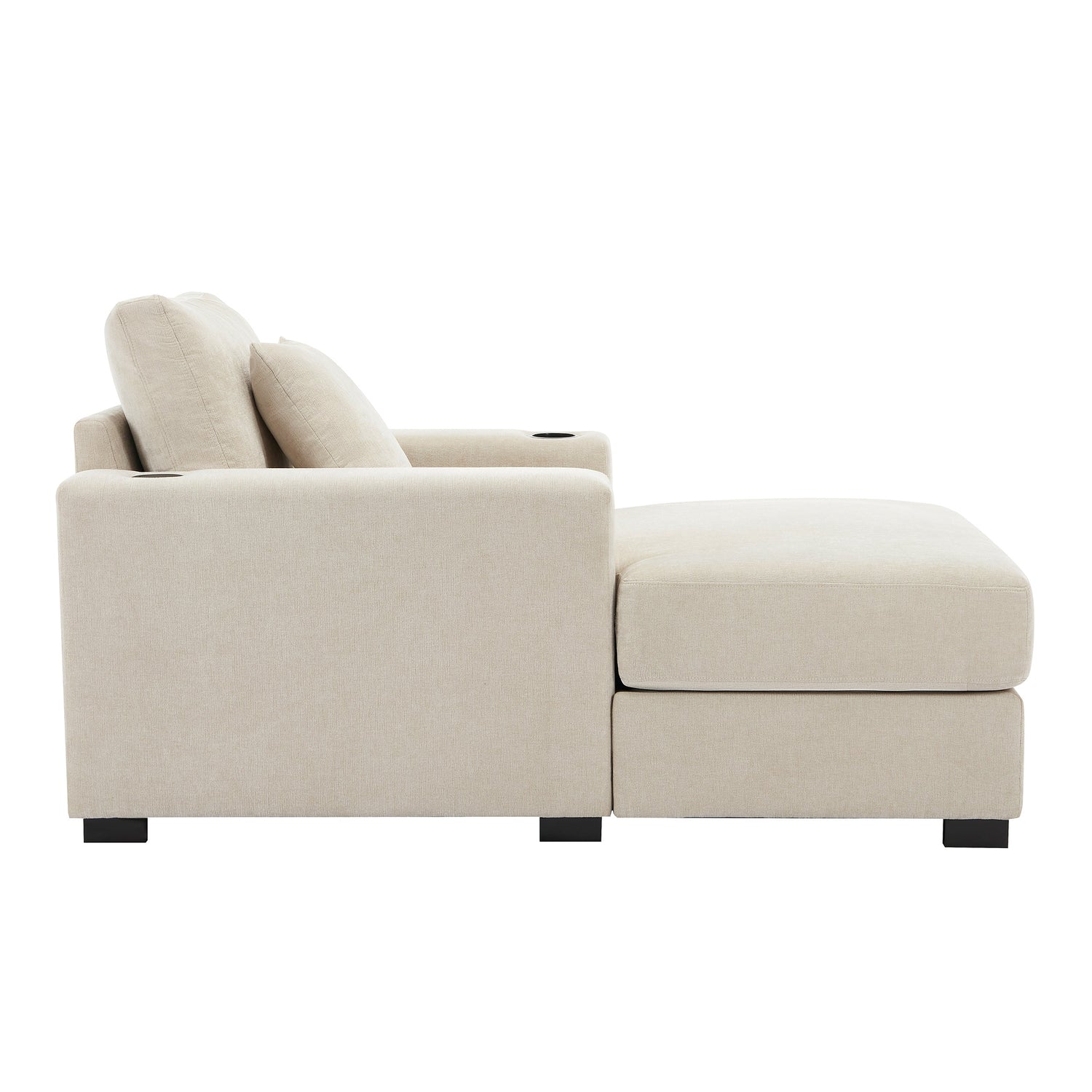39.7" Oversized Chaise Lounger Modern Style Sofa Couch ,with Pillows, Charge Station &amp; Cup Holders, Chenille Fabric, Cream