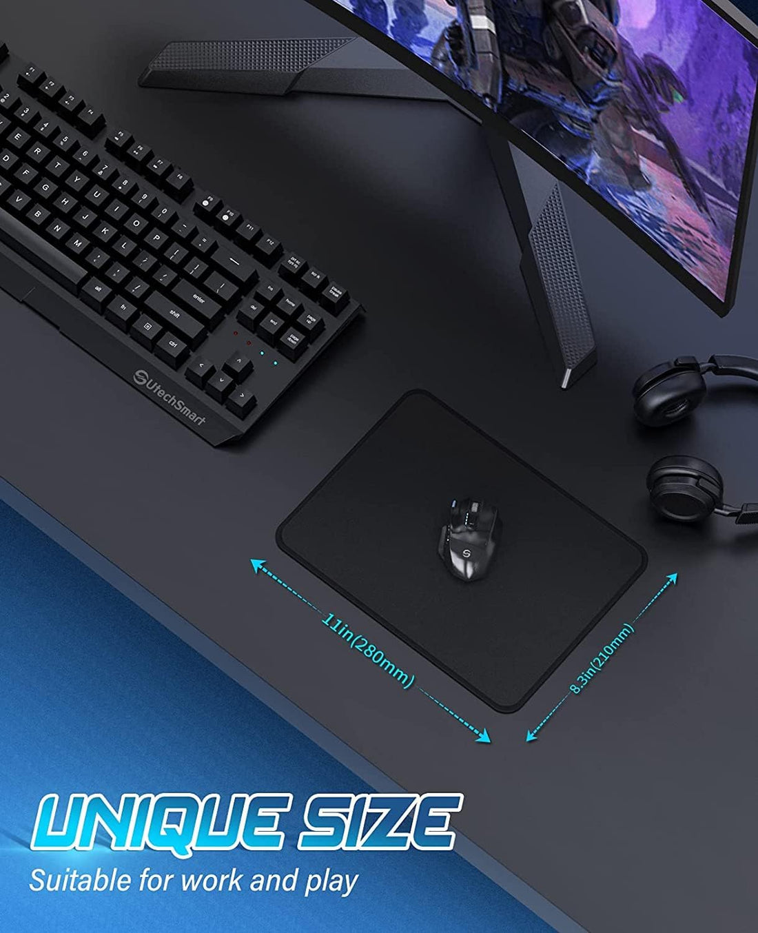 Mouse Pad,  Computer Mouse Pad with Stitched Edges, Washable Mouse Mat with Superior Micro-Weave Cloth, Gaming Mouse Pad for Office &amp; Home, Non-Slip Rubber Base, Black