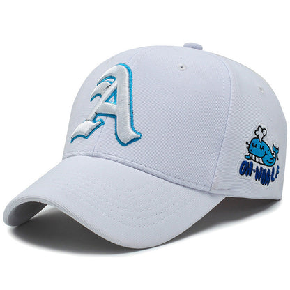 Fashion Gothic Letter A Side Whale Embroidery Baseball Caps Spring and Autumn Outdoor Adjustable Casual Hats Sunscreen Hat