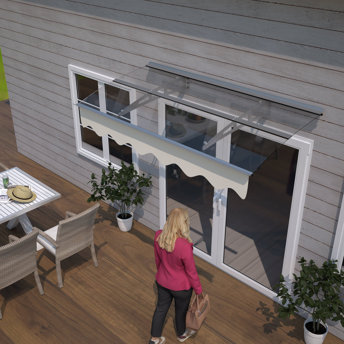 5934W Series Door Window Awning Canopy W59"xD34" Made of 0.137Inch /3.5mm Thick Virtually Crystal Solid Polycarbonate Sheet