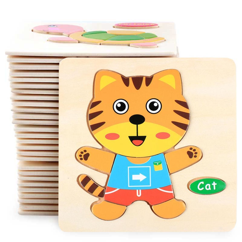 3D Puzzle Wooden Toys For Children Cartoon Animal Vehicle Wood Jigsaw Kids Baby Early Educational Learning Toy 