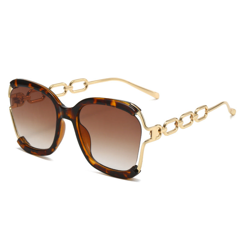 Chains Sunglasses European and American Street Photography Fashion Trend Metal Hollow Brushed Glasses UV400
