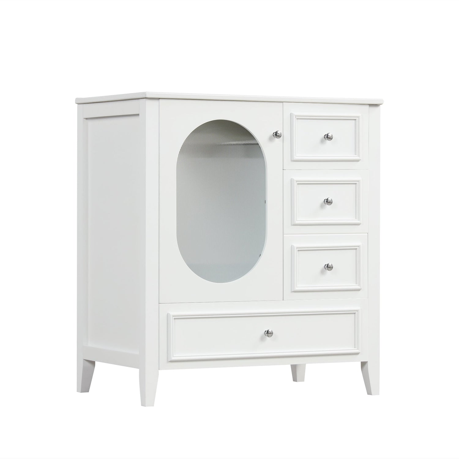 30" Bathroom Vanity with Sink, Bathroom Vanity Cabinet with Three Drawers and Door, Solid Wood and MDF, White