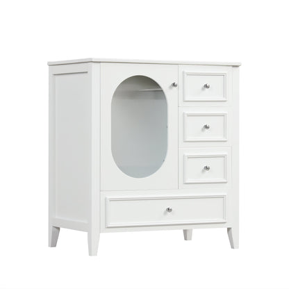 30" Bathroom Vanity with Sink, Bathroom Vanity Cabinet with Three Drawers and Door, Solid Wood and MDF, White