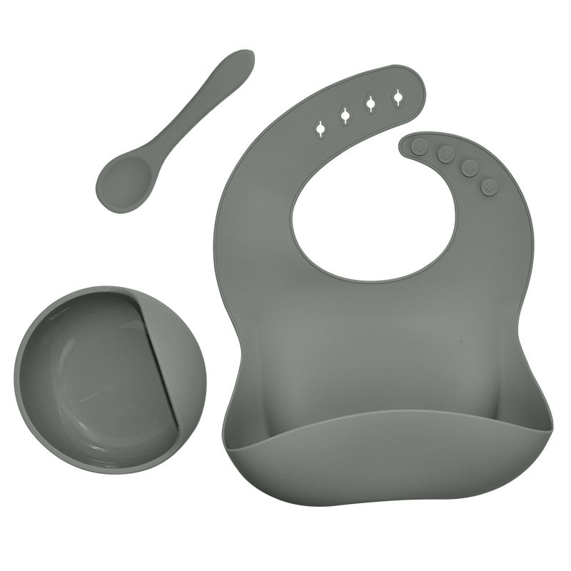 Silicone tableware set baby saliva pocket complementary food bowl children&