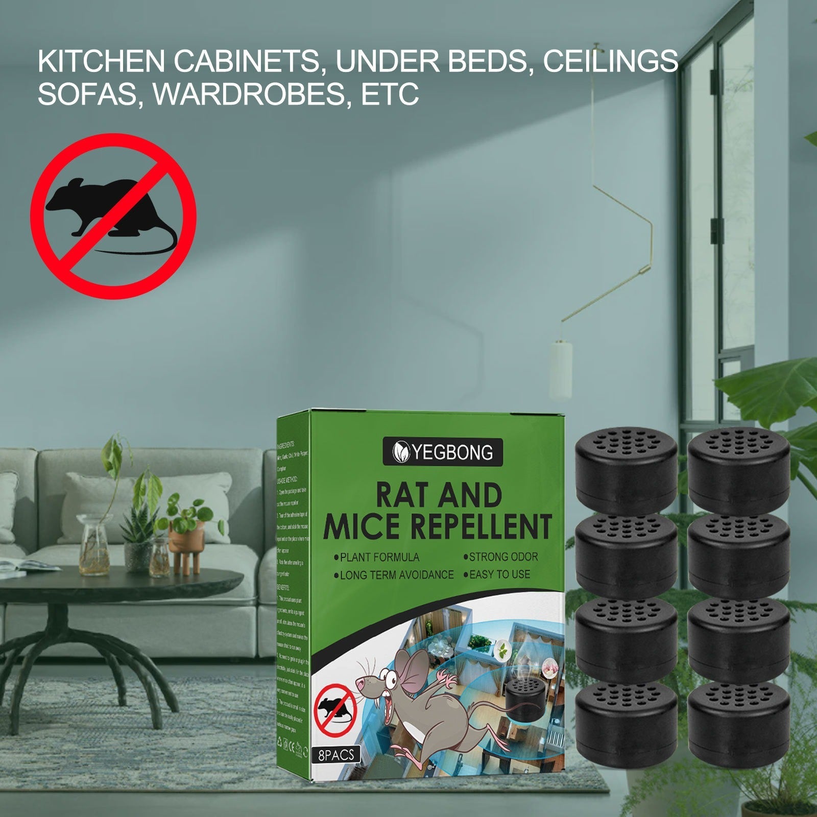Yegbong 8pcs mice repellant mouse repelling pills car body kitchen office bedroom warehouse sewer pipe rat and mice repellent