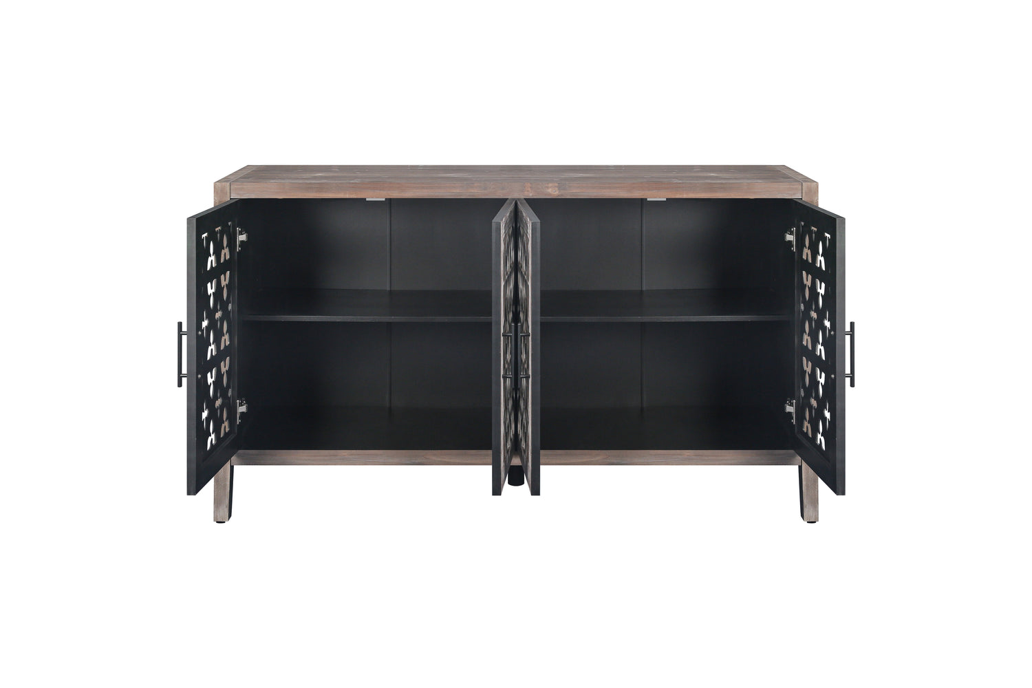 Hollow Four Door Antique Cabinet, American Country Style, Suitable for Living Room, TV Cabinet, Kitchen (Brown)