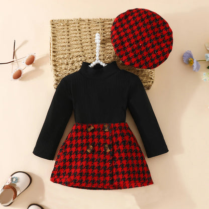 ma&amp;baby 6M-3Y Christmas Newborn Infant Toddler Baby Girl Clothes Sets Knit Long Sleeve Tops Plaid Skirts Hat Xmas Outfits D05