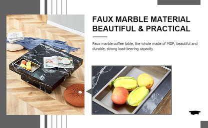 A modern and practical coffee table made of MDF material with black patterns