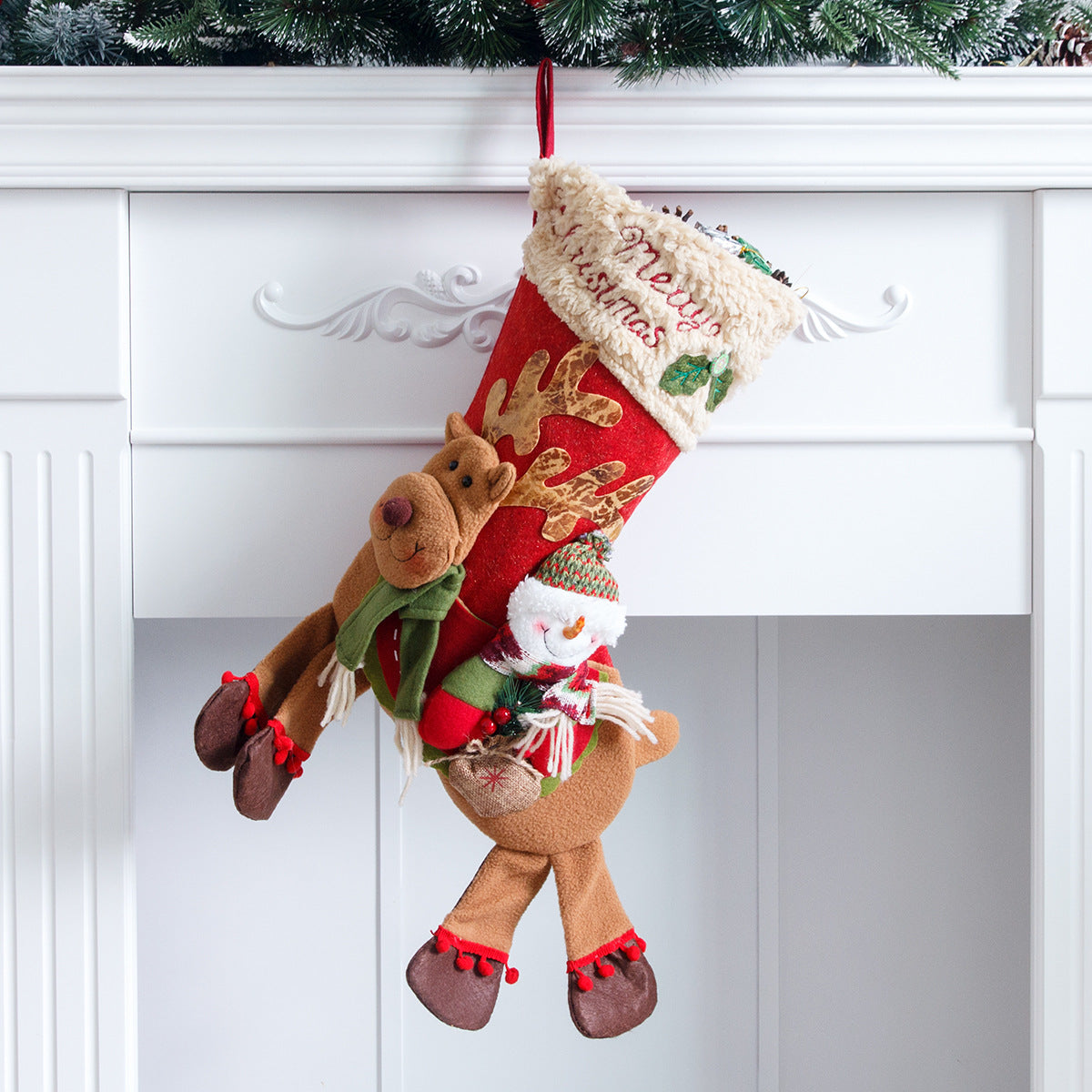Santa Claus, snowman, deer riding socks, children&