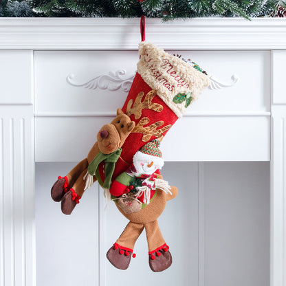 Santa Claus, snowman, deer riding socks, children&