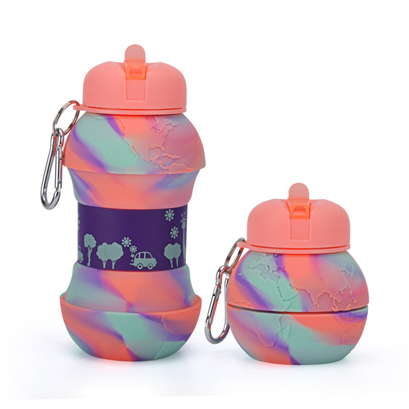 Earth Silicone Bottle Water Cup Portable Drop-proof Leak-proof Silicone Water Cup Silicone Telescopic Folding Cup Outdoor Sports Water Bottle