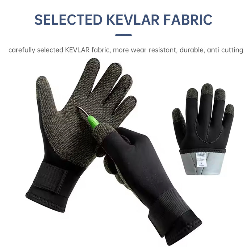 3/5mm Thick Kevlar Diving Gloves. Scratch-proof, for fish hunting, deep dive, spearfishing &amp; skiing.