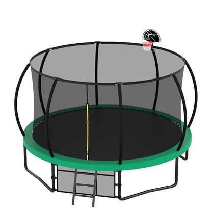 12FT Recreational Kids Trampoline with Safety Enclosure Net &amp; Ladder, Outdoor Recreational Trampolines