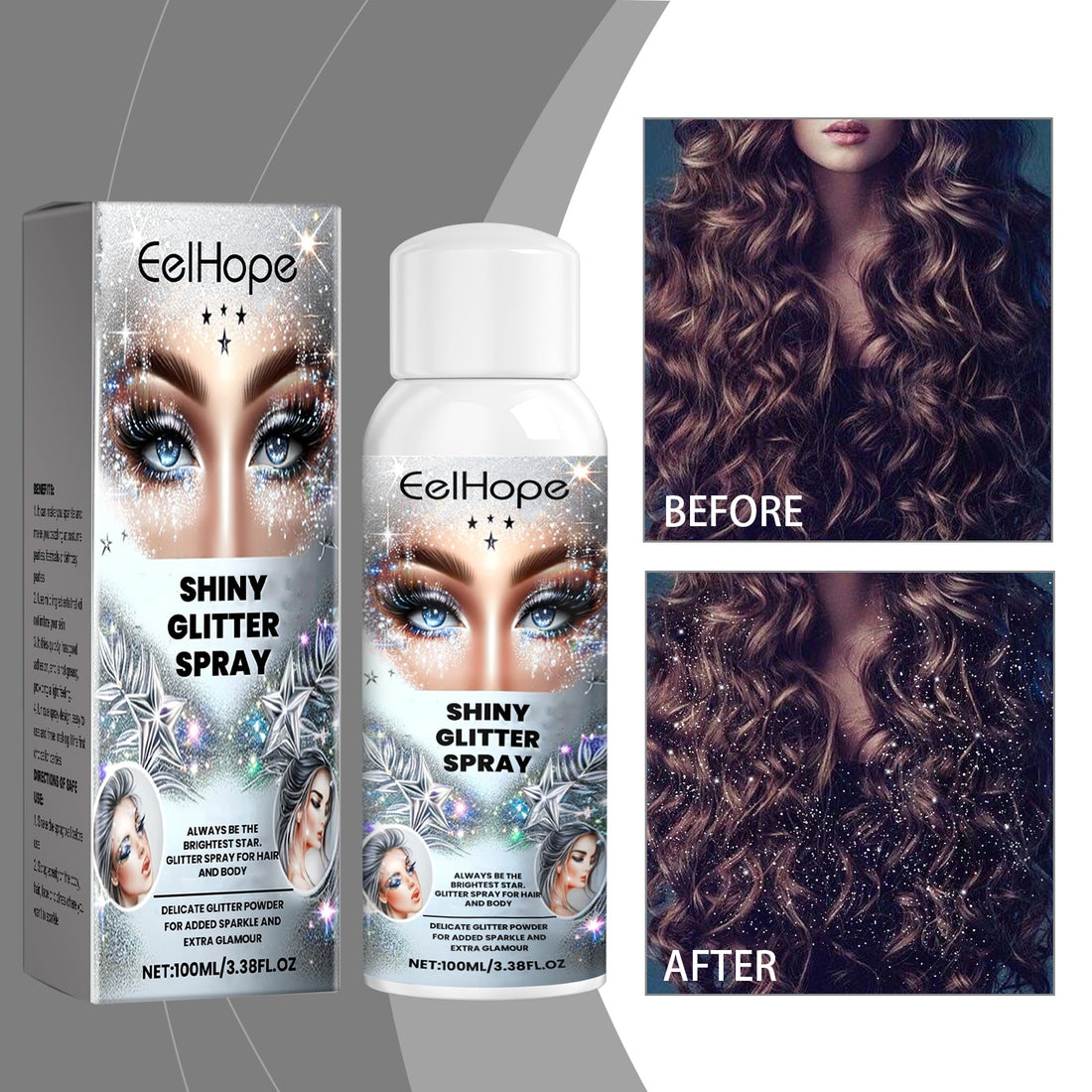 Sparkly Glitter Spray, Hair Body Highlight Shimmer Prom Festival Bash Glitter Spray