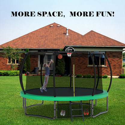 12FT Recreational Kids Trampoline with Safety Enclosure Net &amp; Ladder, Outdoor Recreational Trampolines