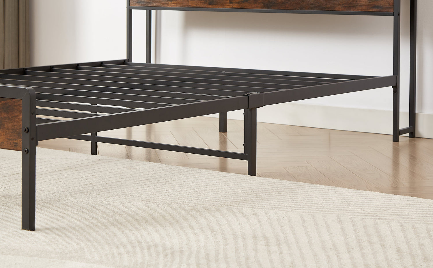 Bed frame with charging station full size, Rustic Brown, 83.1&