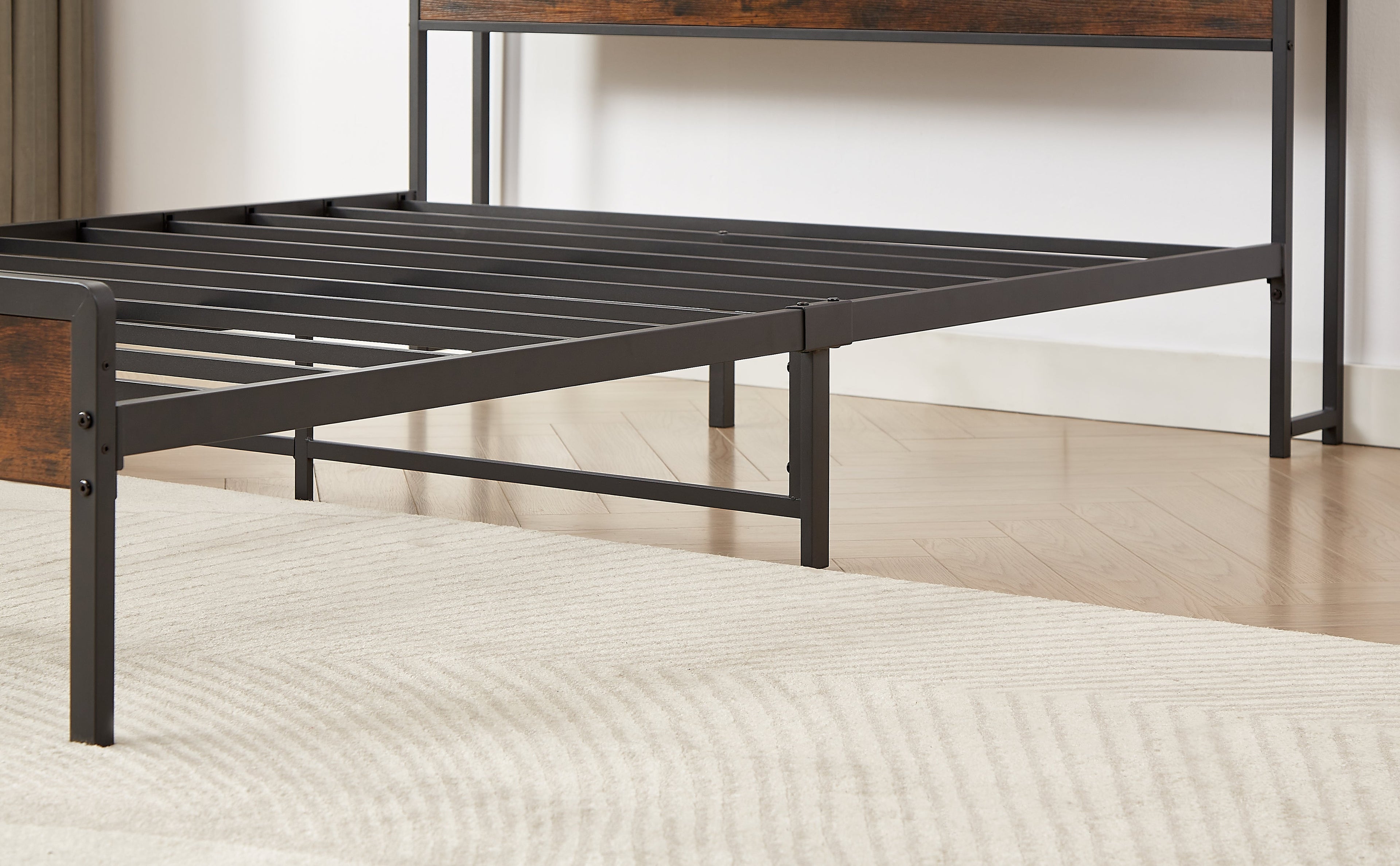 Bed frame with charging station full size, Rustic Brown, 83.1&