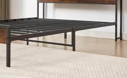 Bed frame with charging station full size, Rustic Brown, 83.1&