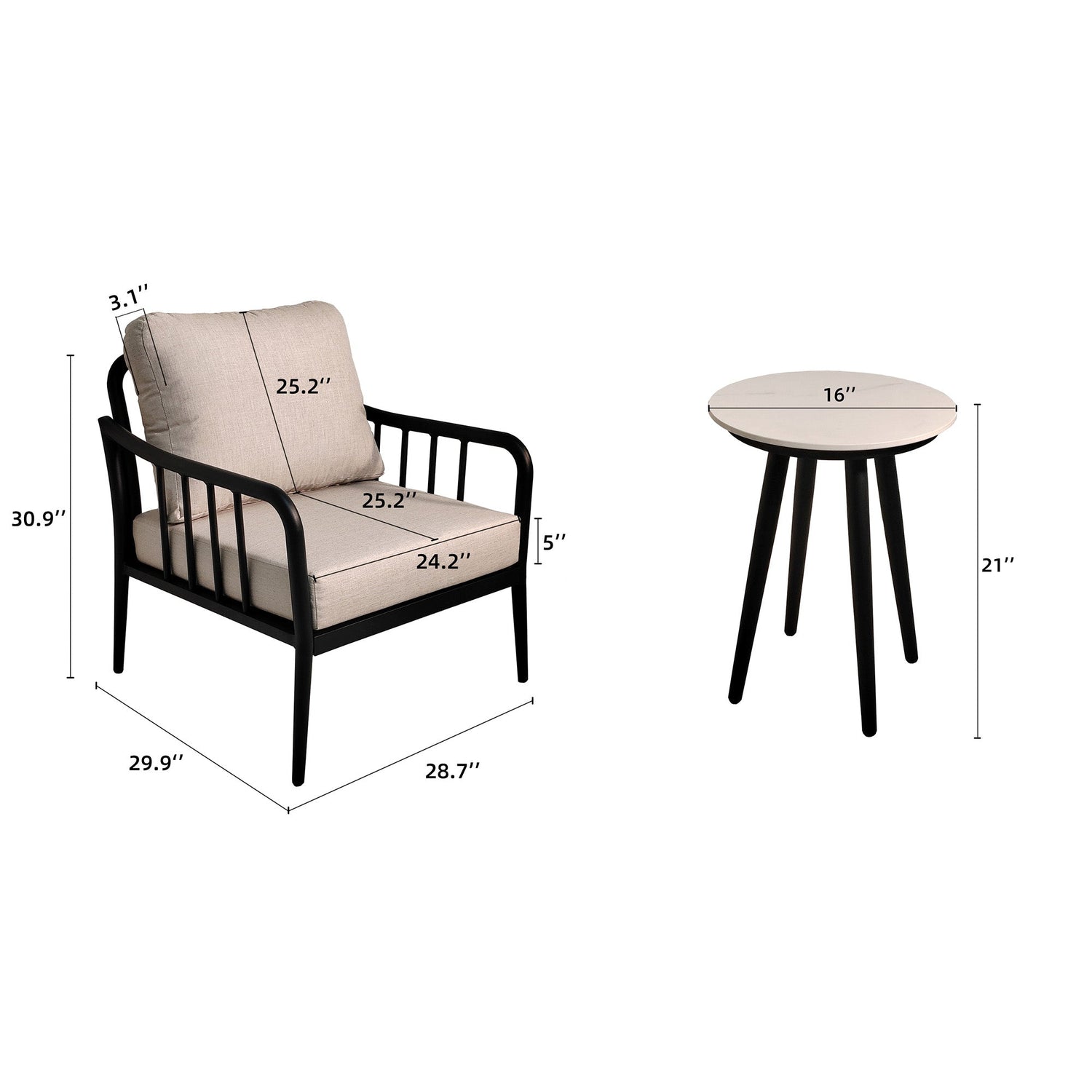 3PC Outdoor Aluminum Patio Furniture Chaise Lounge Set, 2 Chaise &amp; 1 End Table with Modern Tapered Feet,Pneumatic Adjustable Bac
