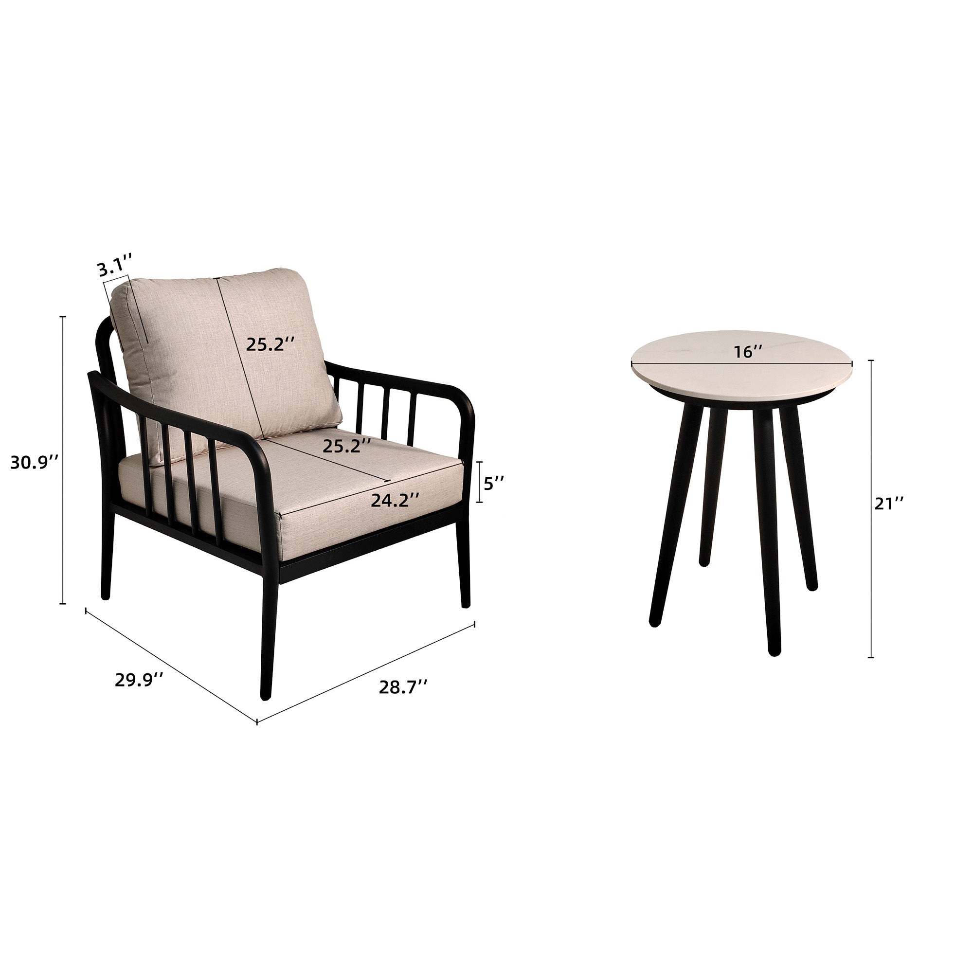 3PC Outdoor Aluminum Patio Furniture Chaise Lounge Set, 2 Chaise &amp; 1 End Table with Modern Tapered Feet,Pneumatic Adjustable Bac