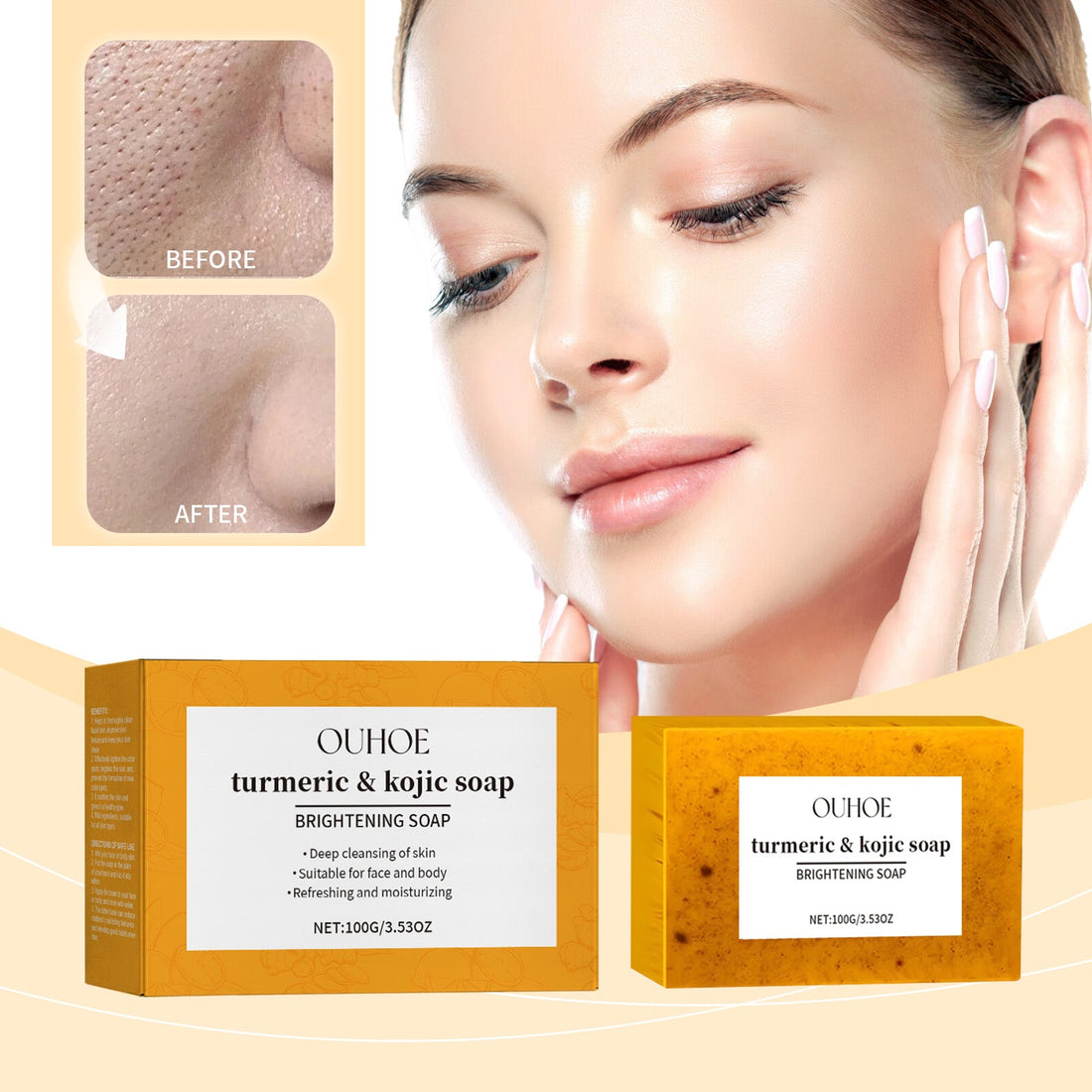 Turmeric &amp; Kojic Soap, Gentle Cleansing Skin Moisturizing Facial Body Care Soap