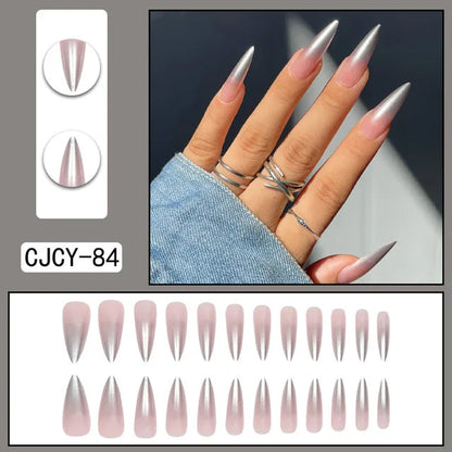 24 unghie finte in ABS con motivo a spillo lungo 1 gel di gelatina 1 lima per unghie a colori casuali per l&