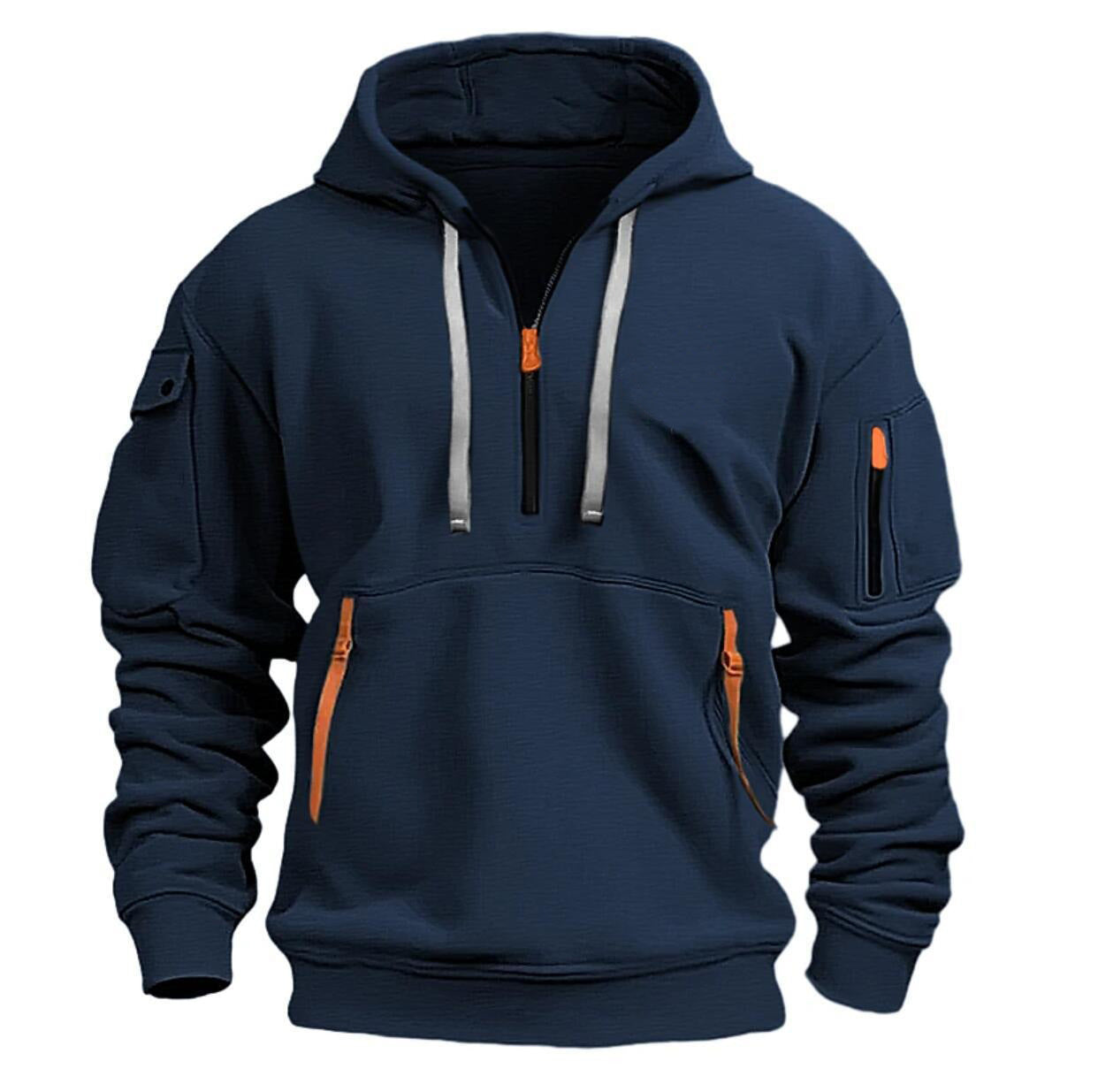 Half zip hoodie hooded sweatshirt with multiple pockets zipper pullover for men&
