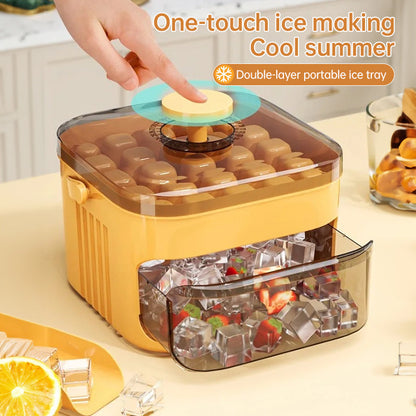 50-grid ice maker with new large capacity - household food-grade plastic double-layer ice storage barrel &amp; ice ball mold set