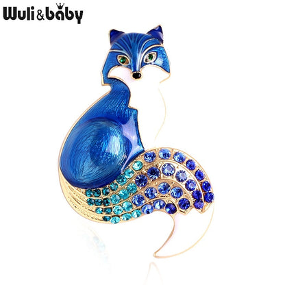 Wuli&amp;baby Rhinestone Enamel Fox Brooches For Women Animal Party Causal Brooch Pins Gifts