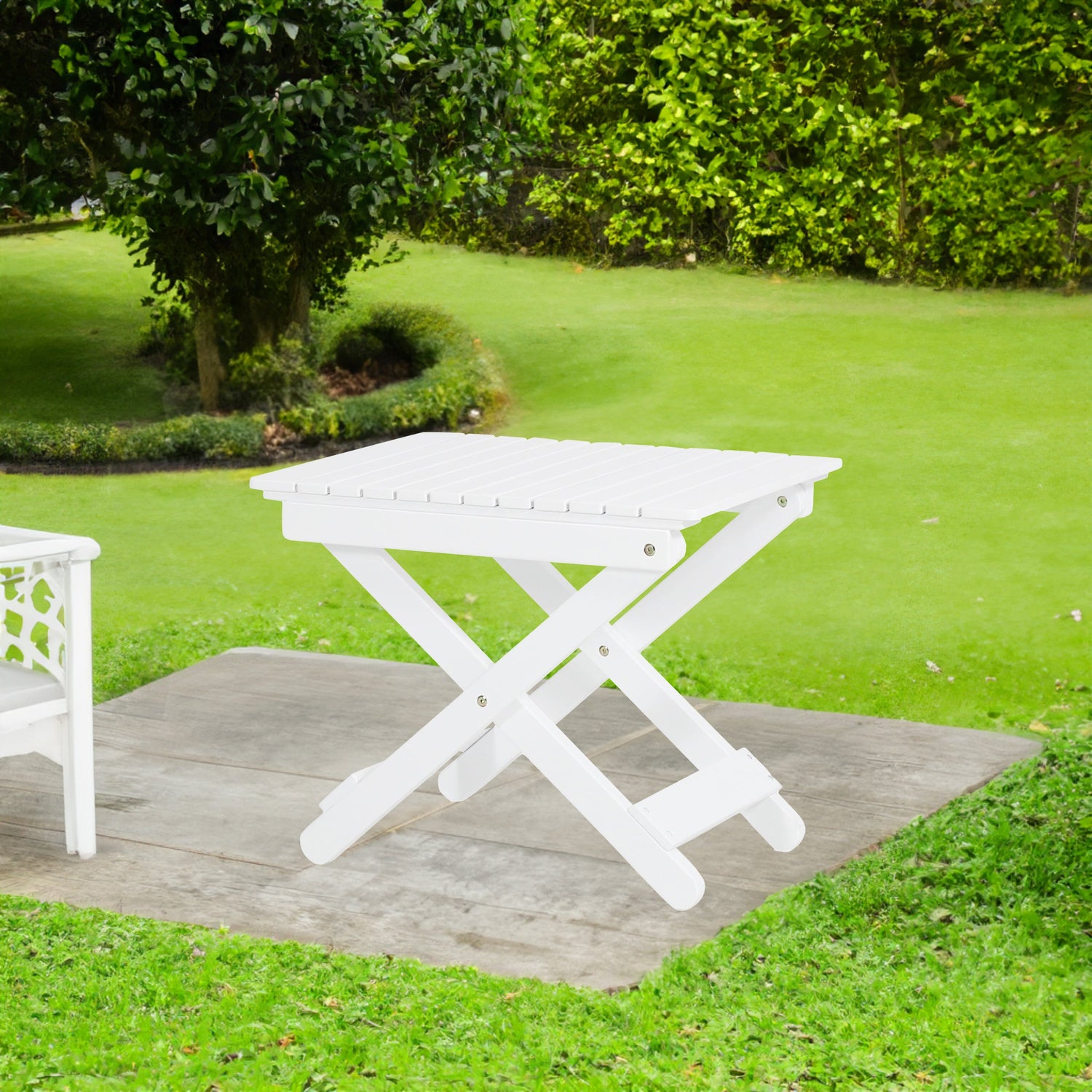Outdoor Folding Wooden Side Table, White, 15"D x 22.75"W x 18.25"H