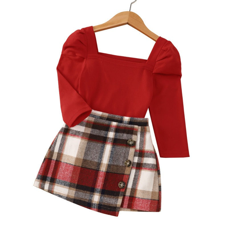 Red Long Sleeved Mid Autumn Children&