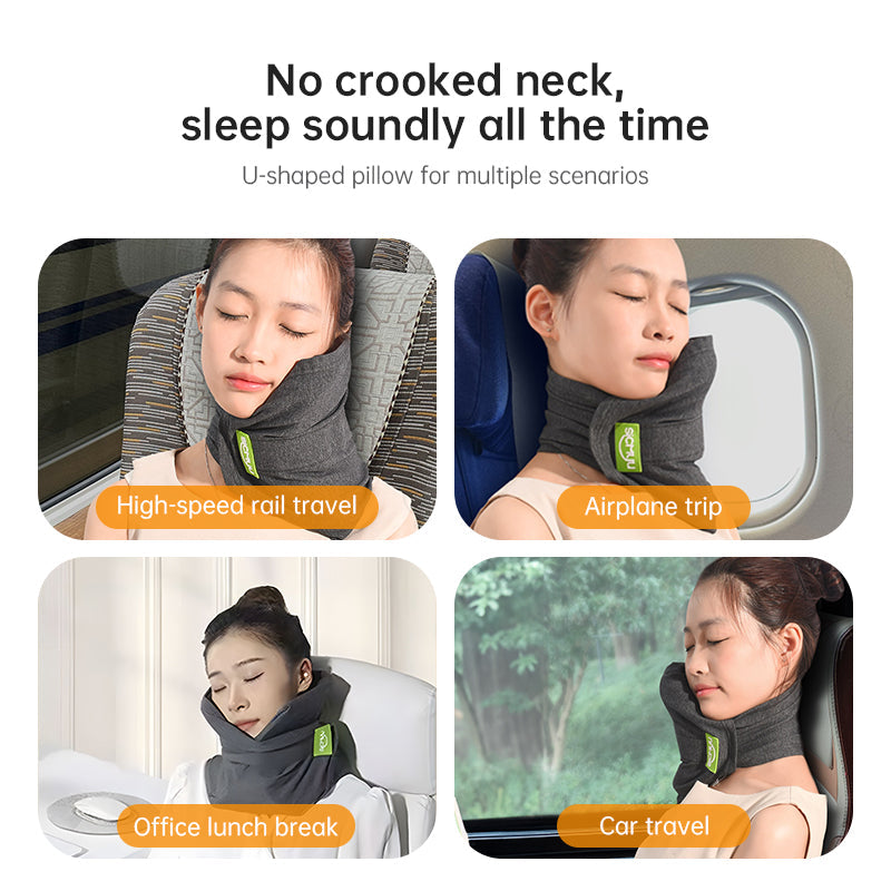 Memory Foam Travel Pillow for Plane, Train &amp; Car - Neck Support Cushion with Washable Cover, Ideal for Sleeping